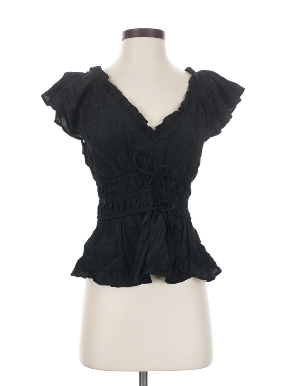 J. Crew Palermo Top Size XS Black V-Neck Textured Fabric Cinched Waist Party NWT